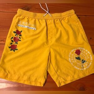 Japanese rose embroidered swim shorts gold